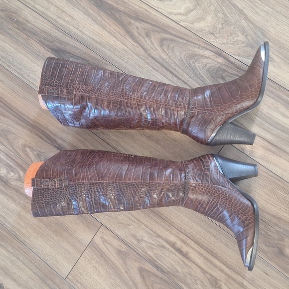 Free People Tall Brown Crocodile Embossed Boots - Picture 14 of 14